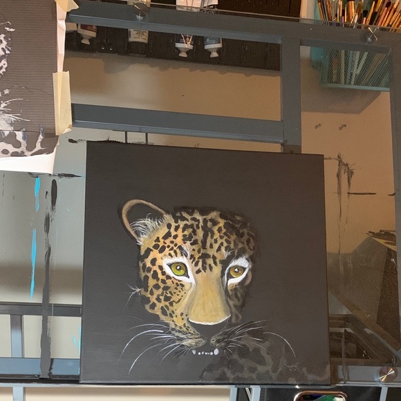 14x14 Hand Painted Leopard in Acrylic on Canvas - Picture 3 of 3
